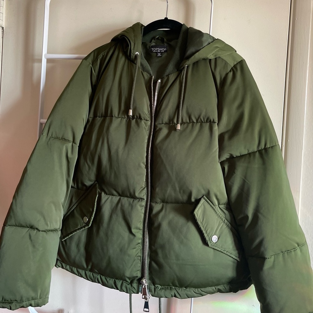 TOPSHOP Olive Green Puffer Jacket US 8